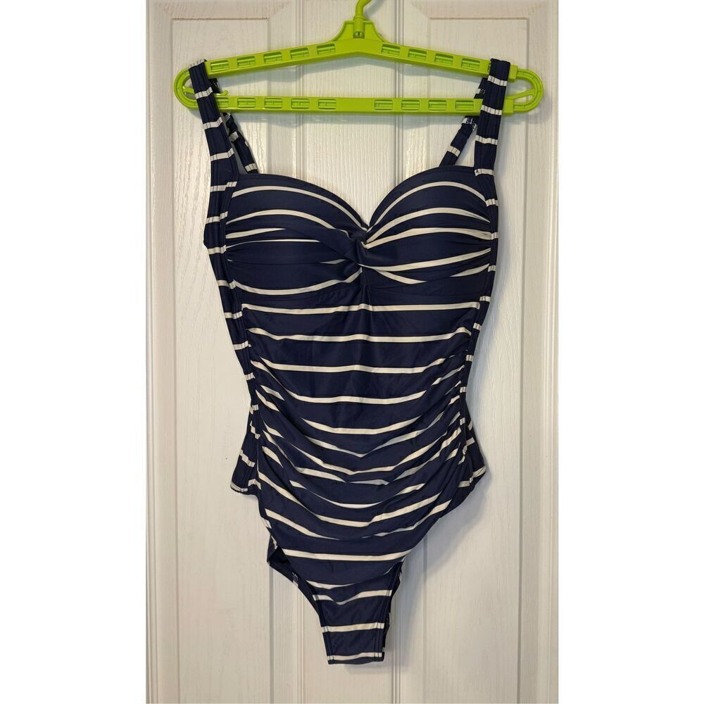 Nip Tuck Joanne Striped One Piece Twist Front Sz. 10 Multi Fit Swim Suit